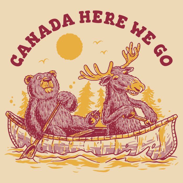 Canada Here We Go Bear And Moose Drawstring Bag