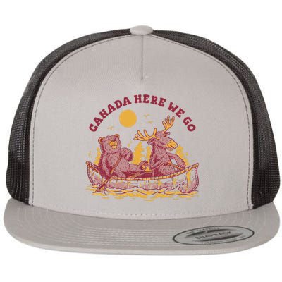 Canada Here We Go Bear And Moose Flat Bill Trucker Hat