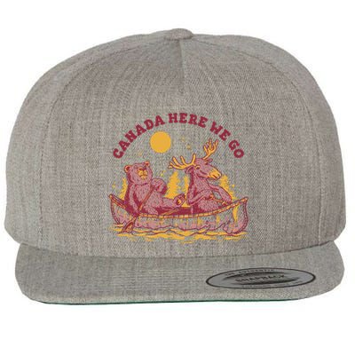 Canada Here We Go Bear And Moose Wool Snapback Cap