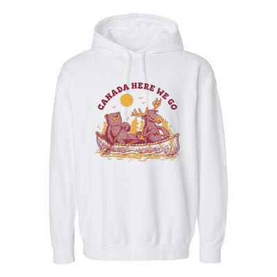 Canada Here We Go Bear And Moose Garment-Dyed Fleece Hoodie