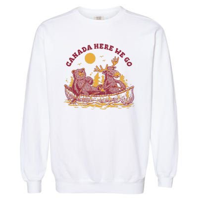 Canada Here We Go Bear And Moose Garment-Dyed Sweatshirt