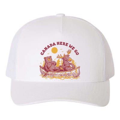 Canada Here We Go Bear And Moose Yupoong Adult 5-Panel Trucker Hat