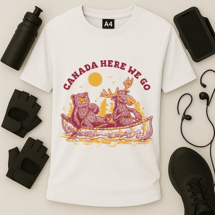 Canada Here We Go Bear And Moose Cooling Performance Crew T-Shirt