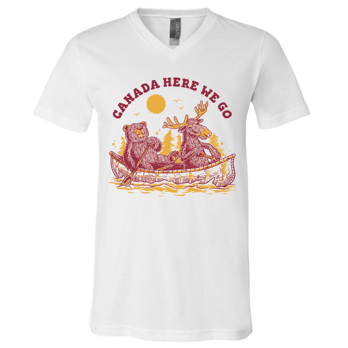 Canada Here We Go Bear And Moose V-Neck T-Shirt