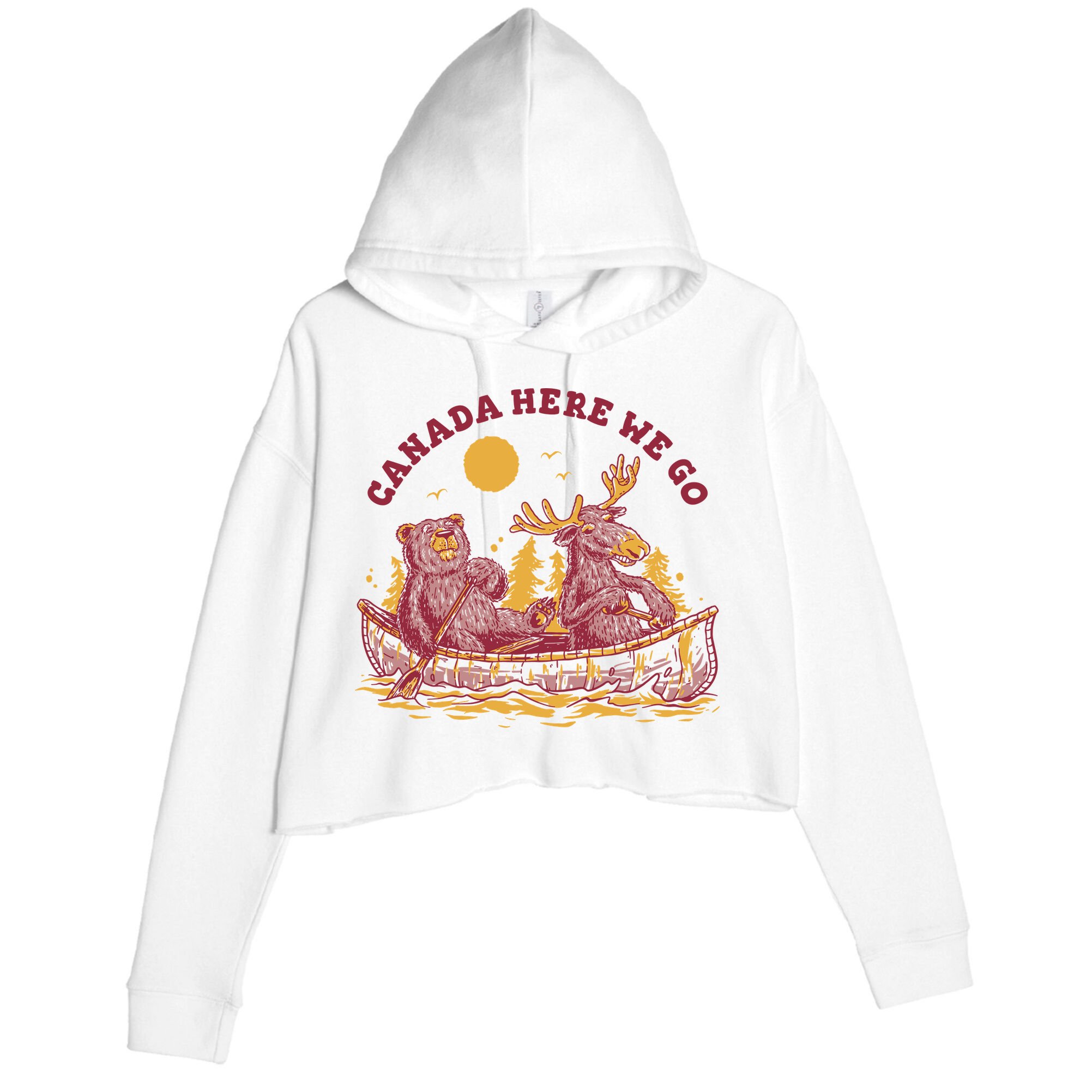 Canada Here We Go Bear And Moose Crop Fleece Hoodie