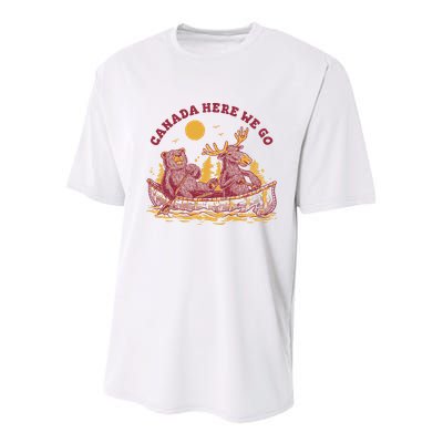 Canada Here We Go Bear And Moose Youth Performance Sprint T-Shirt