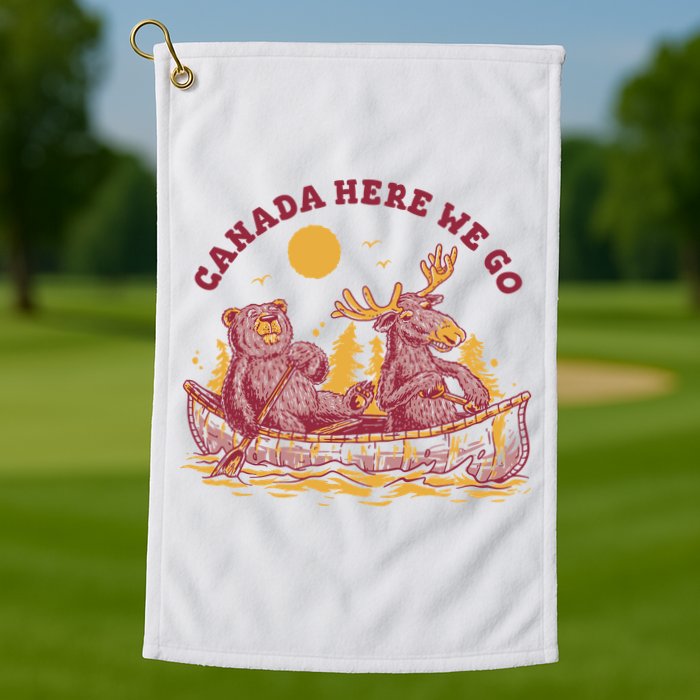 Canada Here We Go Bear And Moose Golf Towel