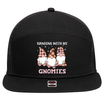 Christmas Hanging With Gnomies Gnome Pink Leopard 7 Panel Mesh Trucker Snapback Hat