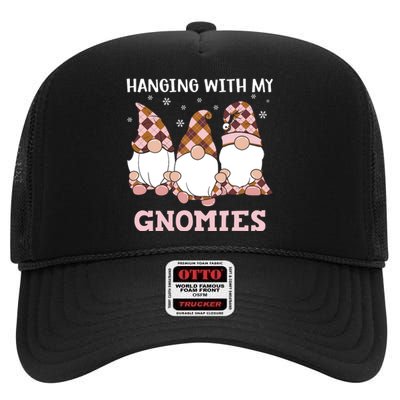 Christmas Hanging With Gnomies Gnome Pink Leopard High Crown Mesh Back Trucker Hat