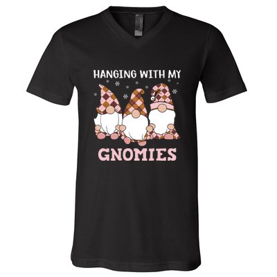 Christmas Hanging With Gnomies Gnome Pink Leopard V-Neck T-Shirt