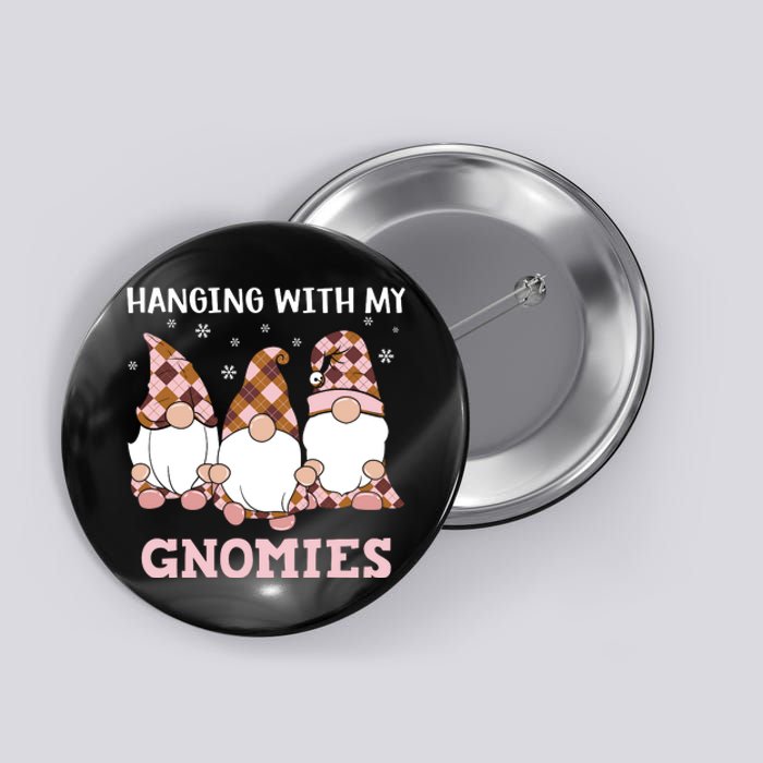 Christmas Hanging With Gnomies Gnome Pink Leopard Button