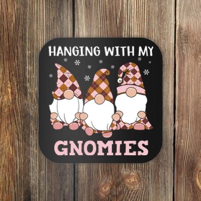 Christmas Hanging With Gnomies Gnome Pink Leopard Coaster