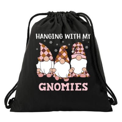 Christmas Hanging With Gnomies Gnome Pink Leopard Drawstring Bag