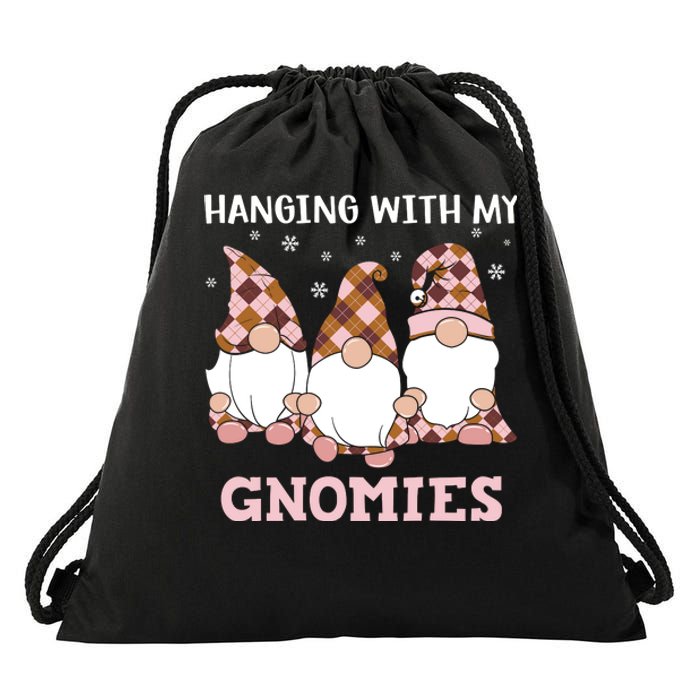 Christmas Hanging With Gnomies Gnome Pink Leopard Drawstring Bag