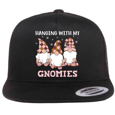 Christmas Hanging With Gnomies Gnome Pink Leopard Flat Bill Trucker Hat