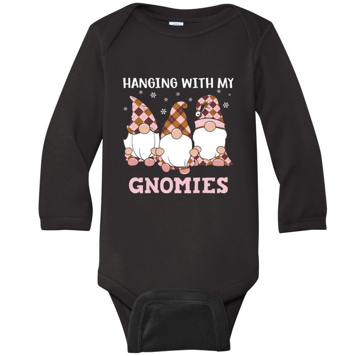 Christmas Hanging With Gnomies Gnome Pink Leopard Baby Long Sleeve Bodysuit