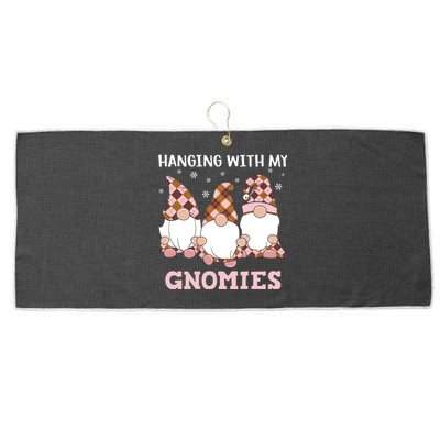 Christmas Hanging With Gnomies Gnome Pink Leopard Large Microfiber Waffle Golf Towel