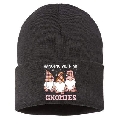 Christmas Hanging With Gnomies Gnome Pink Leopard Sustainable Knit Beanie