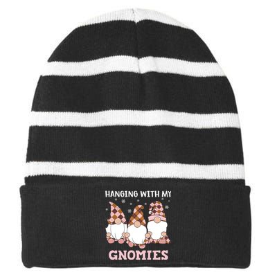 Christmas Hanging With Gnomies Gnome Pink Leopard Striped Beanie with Solid Band