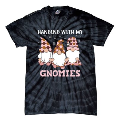 Christmas Hanging With Gnomies Gnome Pink Leopard Tie-Dye T-Shirt