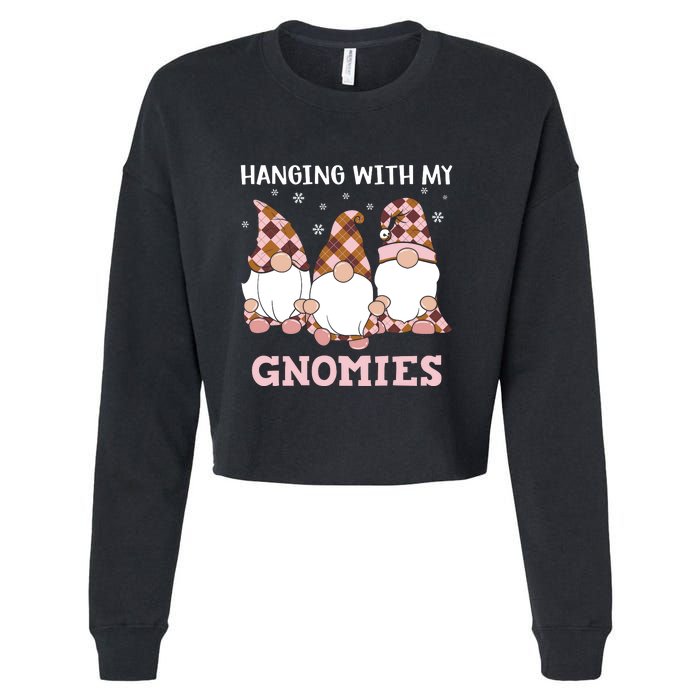 Christmas Hanging With Gnomies Gnome Pink Leopard Cropped Pullover Crew