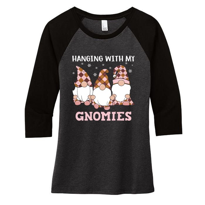 Christmas Hanging With Gnomies Gnome Pink Leopard Women's Tri-Blend 3/4-Sleeve Raglan Shirt