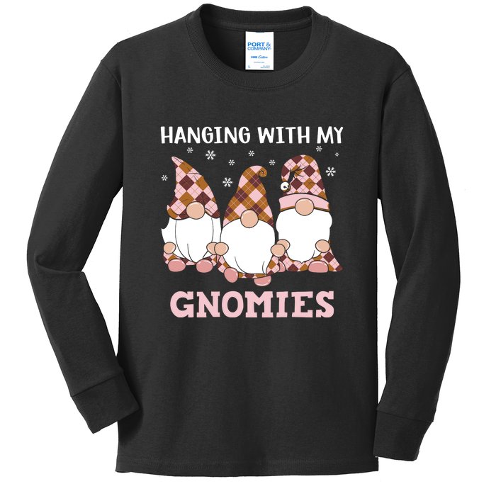 Christmas Hanging With Gnomies Gnome Pink Leopard Kids Long Sleeve Shirt