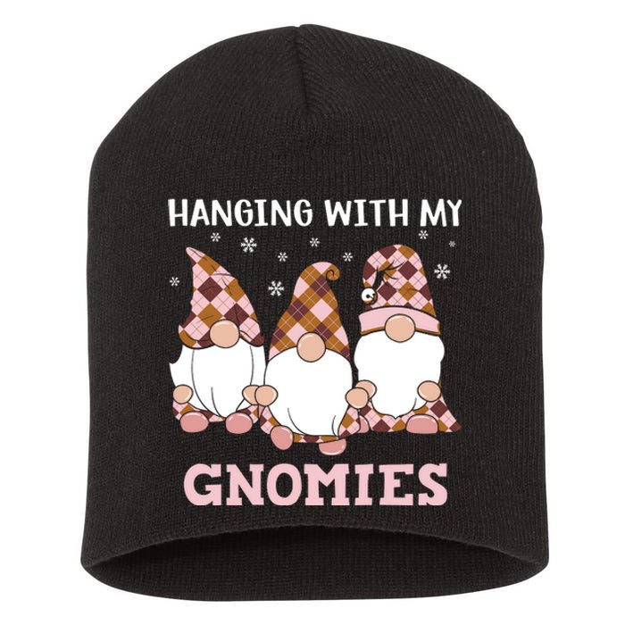 Christmas Hanging With Gnomies Gnome Pink Leopard Short Acrylic Beanie