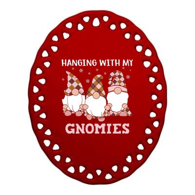 Christmas Hanging With Gnomies Gnome Pink Leopard Ceramic Oval Ornament