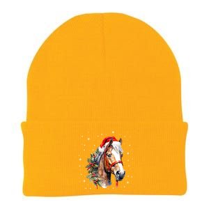 Christmas Horse With Holly Santa Hat Western Xmas Holiday Gift Knit Cap Winter Beanie