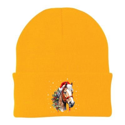 Christmas Horse With Holly Santa Hat Western Xmas Holiday Gift Knit Cap Winter Beanie