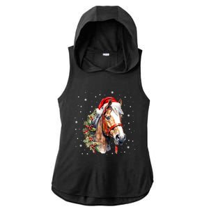 Christmas Horse With Holly Santa Hat Western Xmas Holiday Gift Ladies PosiCharge Tri-Blend Wicking Draft Hoodie Tank