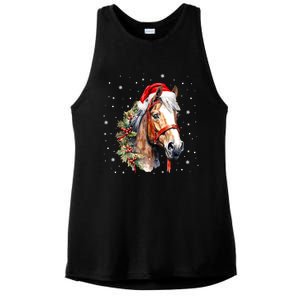 Christmas Horse With Holly Santa Hat Western Xmas Holiday Gift Ladies PosiCharge Tri-Blend Wicking Tank