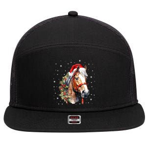 Christmas Horse With Holly Santa Hat Western Xmas Holiday Gift 7 Panel Mesh Trucker Snapback Hat