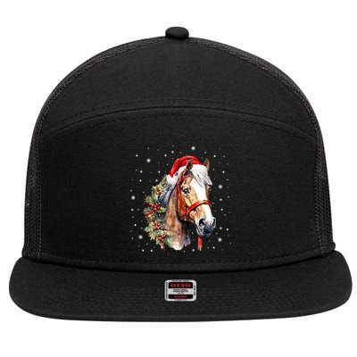 Christmas Horse With Holly Santa Hat Western Xmas Holiday Gift 7 Panel Mesh Trucker Snapback Hat