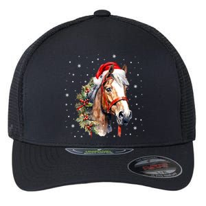 Christmas Horse With Holly Santa Hat Western Xmas Holiday Gift Flexfit Unipanel Trucker Cap