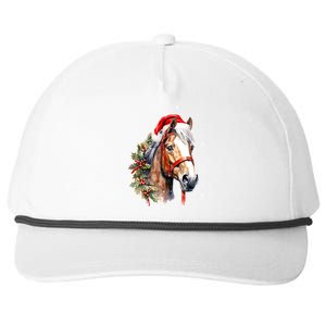 Christmas Horse With Holly Santa Hat Western Xmas Holiday Gift Snapback Five-Panel Rope Hat