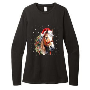 Christmas Horse With Holly Santa Hat Western Xmas Holiday Gift Womens CVC Long Sleeve Shirt