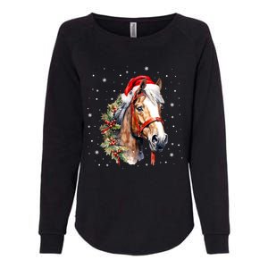 Christmas Horse With Holly Santa Hat Western Xmas Holiday Gift Womens California Wash Sweatshirt