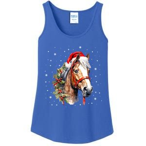 Christmas Horse With Holly Santa Hat Western Xmas Holiday Gift Ladies Essential Tank