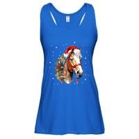 Christmas Horse With Holly Santa Hat Western Xmas Holiday Gift Ladies Essential Flowy Tank