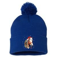 Christmas Horse With Holly Santa Hat Western Xmas Holiday Gift Pom Pom 12in Knit Beanie