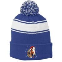 Christmas Horse With Holly Santa Hat Western Xmas Holiday Gift Stripe Pom Pom Beanie