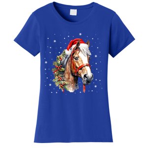 Christmas Horse With Holly Santa Hat Western Xmas Holiday Gift Women's T-Shirt