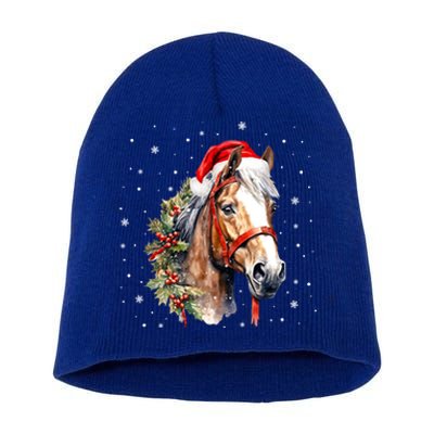 Christmas Horse With Holly Santa Hat Western Xmas Holiday Gift Short Acrylic Beanie