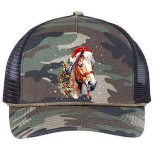 Christmas Horse With Holly Santa Hat Western Xmas Holiday Gift Retro Rope Trucker Hat Cap