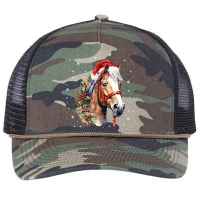 Christmas Horse With Holly Santa Hat Western Xmas Holiday Gift Retro Rope Trucker Hat Cap