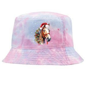 Christmas Horse With Holly Santa Hat Western Xmas Holiday Gift Tie-Dyed Bucket Hat