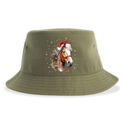 Christmas Horse With Holly Santa Hat Western Xmas Holiday Gift Sustainable Bucket Hat