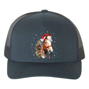 Christmas Horse With Holly Santa Hat Western Xmas Holiday Gift Yupoong Adult 5-Panel Trucker Hat